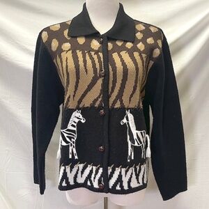 CRYSTAL KOBE Zebra Safari Long Sleeve Button Up Cardigan Size PL
